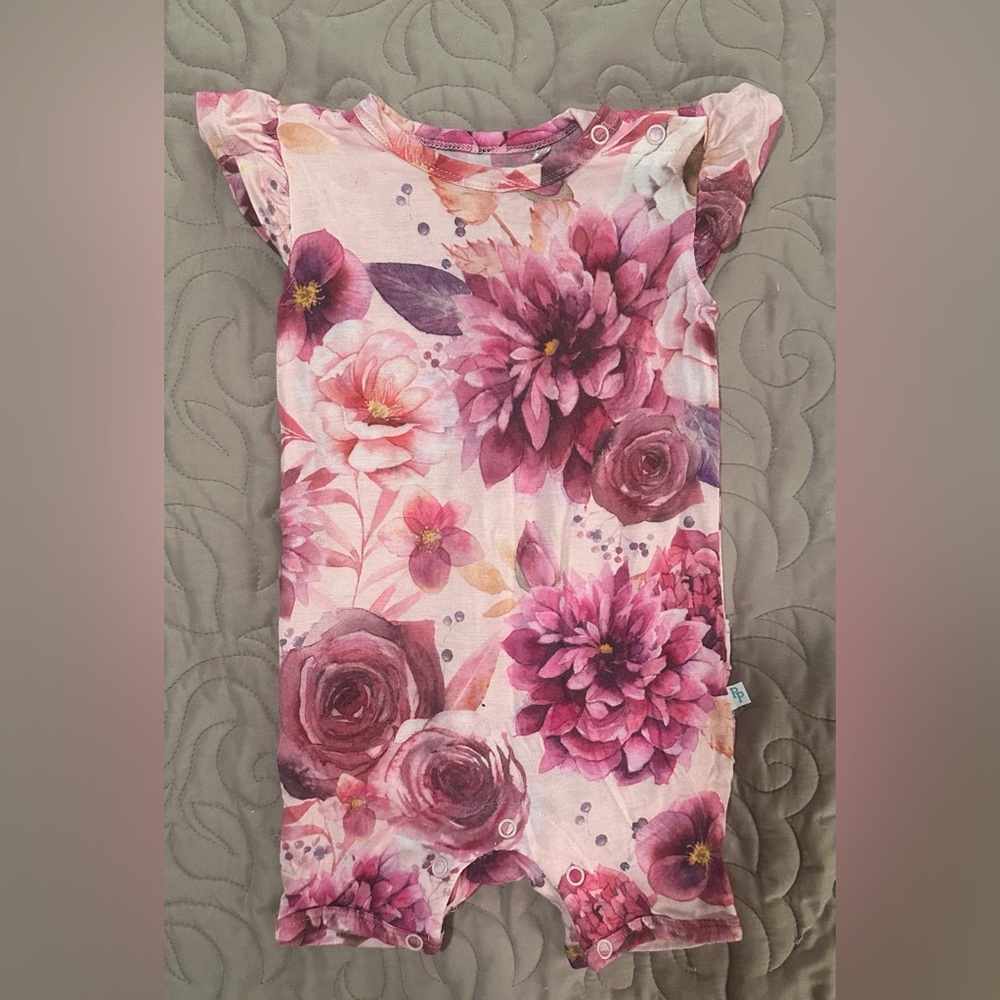 Posh Peanut 3-6 months Floral Pink Baby Romper